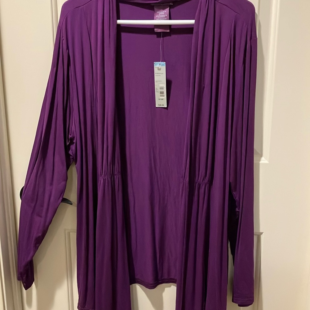 NWT Beverly Drive Size 16/18W Purple Open Front Cardigan Indoor Weight